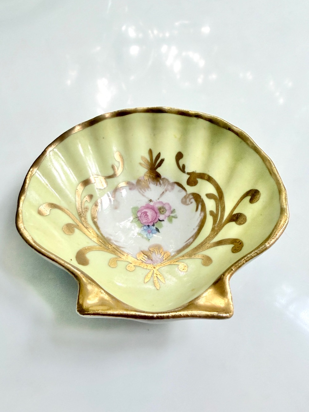 Vintage Amoges Scallop Shell Trinket Dish Floral HandPainted 1950s